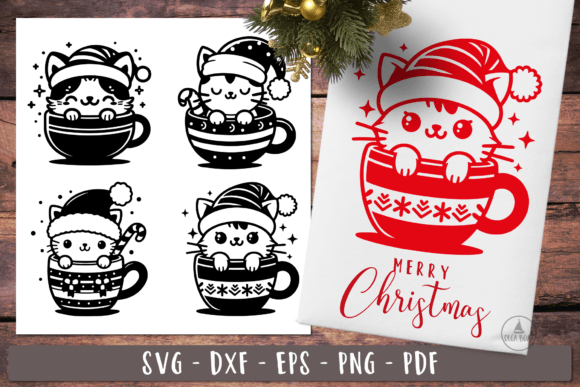 Cat Christmas Svg Black and White Cat