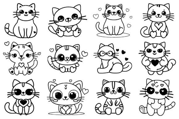 Cute Kawaii Valentine Cat Line Art SVG Review