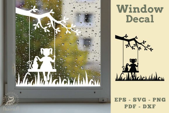 Girl and Cat Window Decal SVG 1 Review for Embroidery Projects