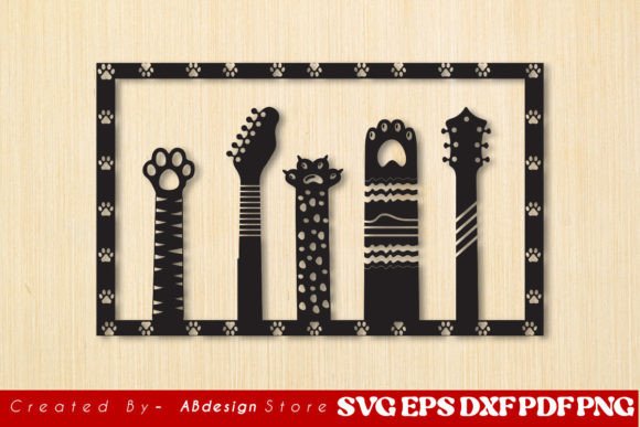 Guitars with Cat Hand Cat Wall Art Svg