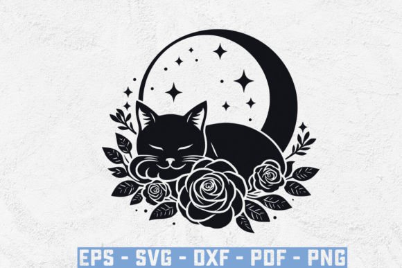 Sleeping Cat with Roses Svg, Moon Svg Review